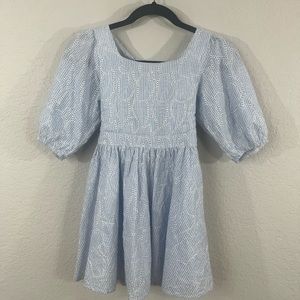 Girls Mini Stripe Dress in Light Blue